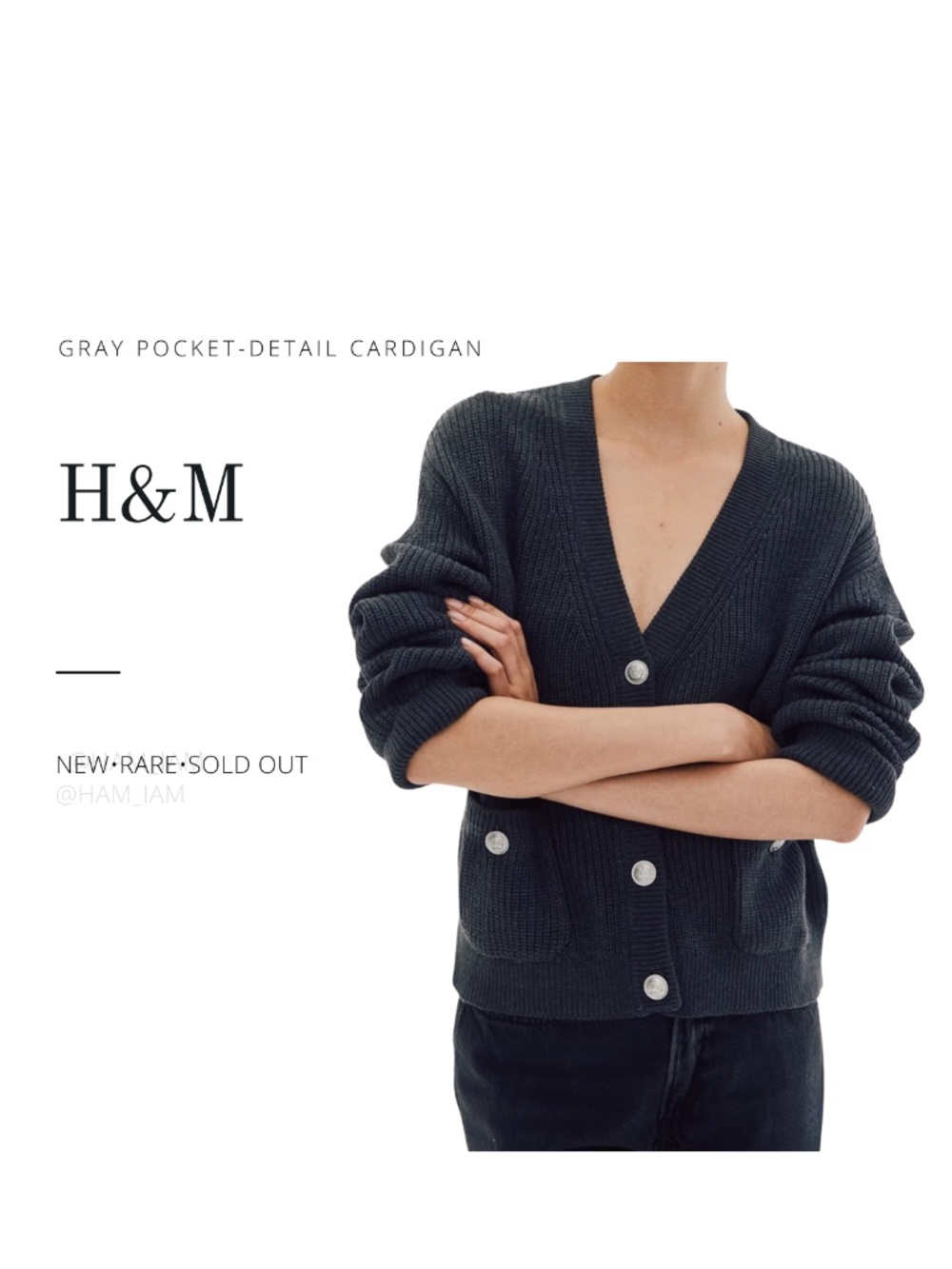 NEW SOLD OUT H&M Gray & Silver Button Pocket-Detail Cardigan